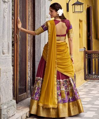 Women's Poly Chanderi Kalamkari Printed Lehenga Choli with Georgette Dupatta 3