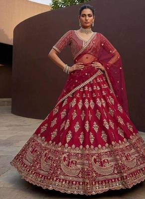 Rani pink silk blend embroidered lehenga choli 1