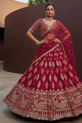 Rani pink silk blend embroidered lehenga choli