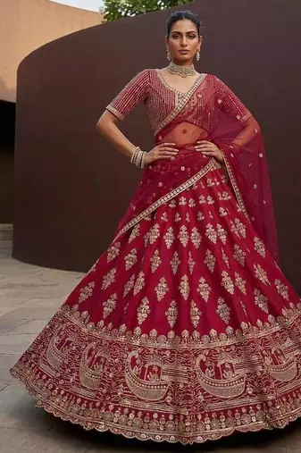 Rani pink silk blend embroidered lehenga choli