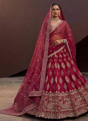 Rani pink silk blend embroidered lehenga choli 2