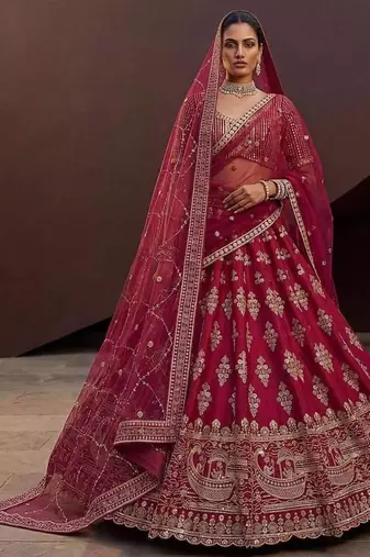 Rani pink silk blend embroidered lehenga choli
