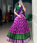 Women Leheriya Print Tasar Silk Lehenga Set with Zari Work & Chinon Sequins Dupatta