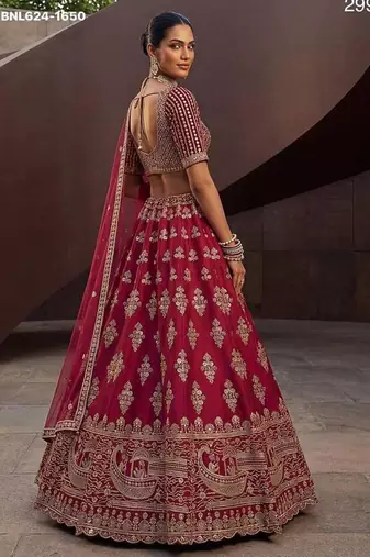 Rani pink silk blend embroidered lehenga choli