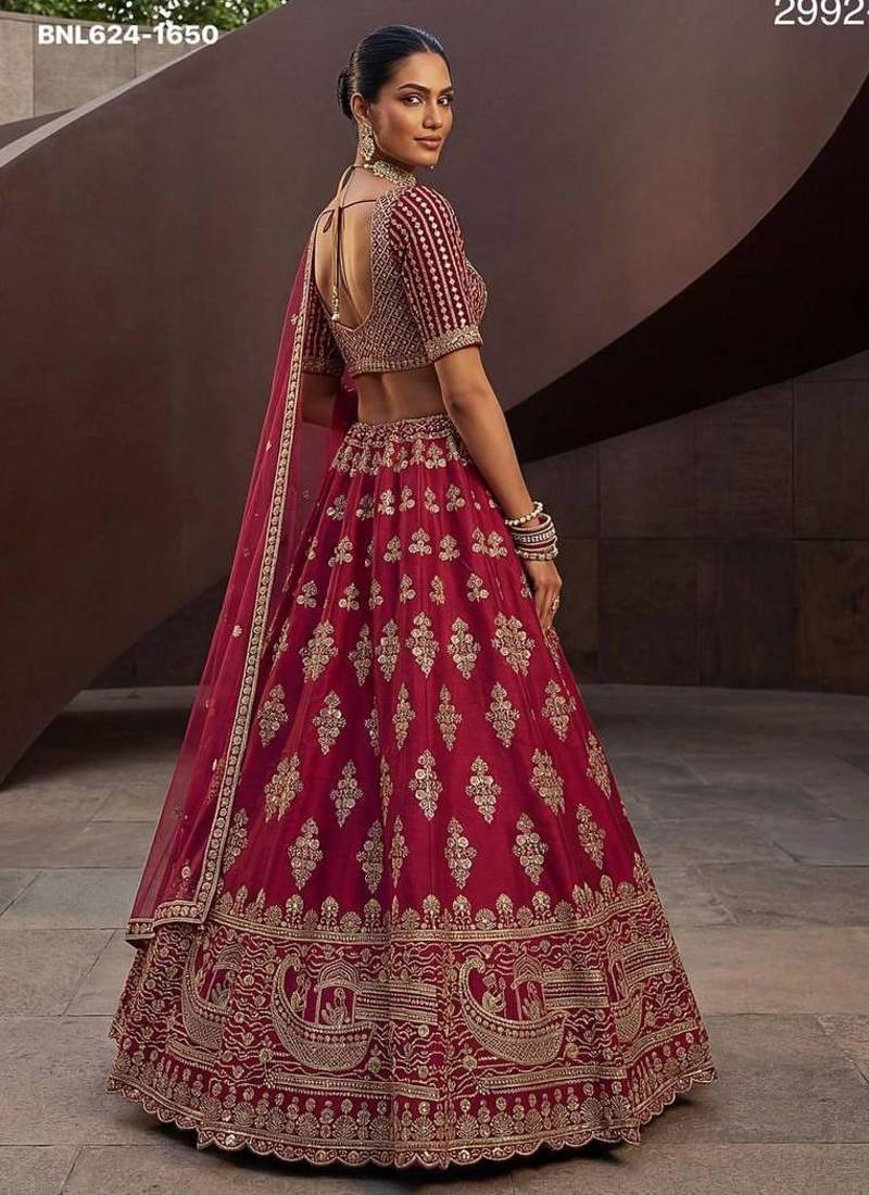 Rani pink silk blend embroidered lehenga choli