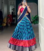 Women Leheriya Print Tasar Silk Lehenga Set with Zari Work & Chinon Sequins Dupatta
