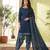 Blue printed cotton blend stitched solid print salwar kurta dupatta for women