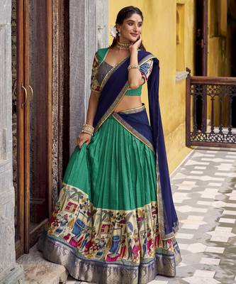 Women's Poly Chanderi Kalamkari Printed Lehenga Choli with Georgette Dupatta 1