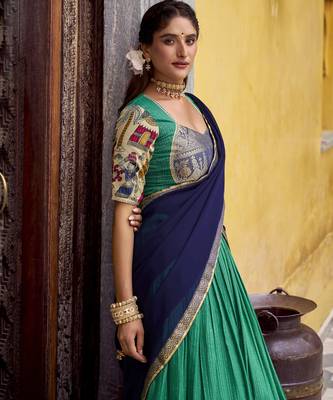 Women's Poly Chanderi Kalamkari Printed Lehenga Choli with Georgette Dupatta 2
