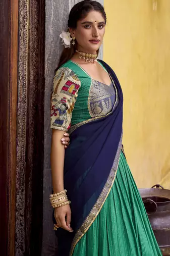 Women's Poly Chanderi Kalamkari Printed Lehenga Choli with Georgette Dupatta