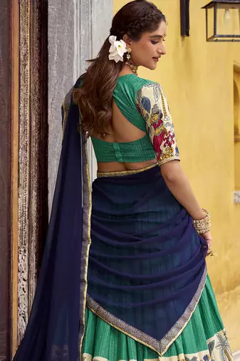 Women's Poly Chanderi Kalamkari Printed Lehenga Choli with Georgette Dupatta