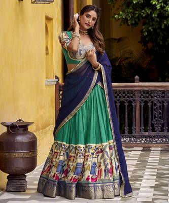Women's Poly Chanderi Kalamkari Printed Lehenga Choli with Georgette Dupatta 4