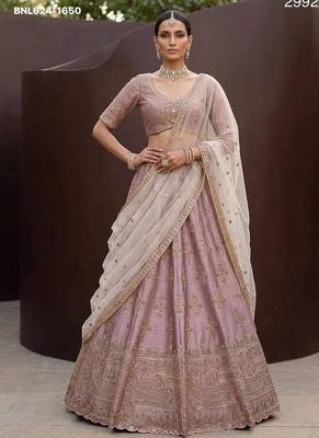 Onion pink silk blend embroidered lehenga choli 1