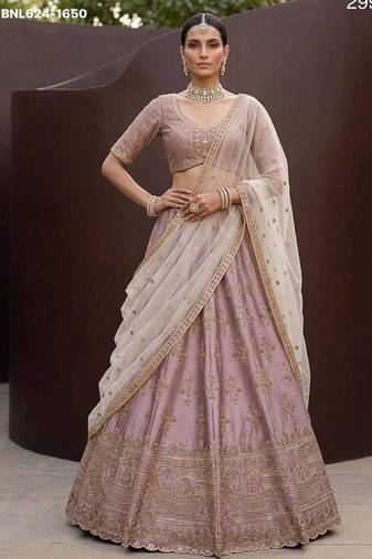 Onion pink silk blend embroidered lehenga choli
