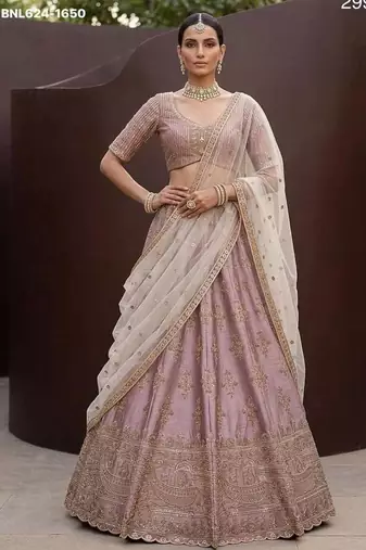 Onion pink silk blend embroidered lehenga choli