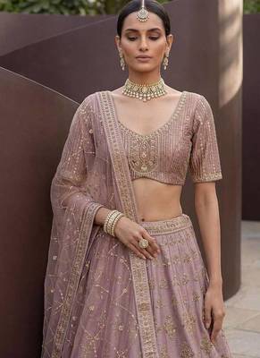 Onion pink silk blend embroidered lehenga choli 2