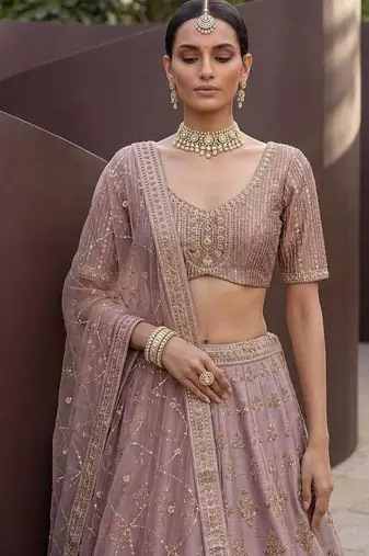 Onion pink silk blend embroidered lehenga choli