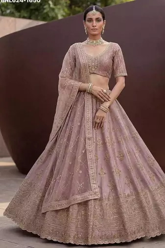 Onion pink silk blend embroidered lehenga choli