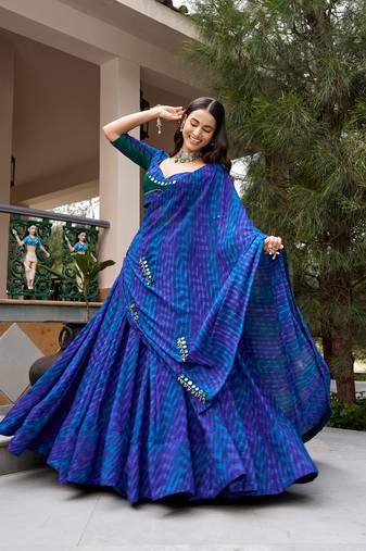 women's georgette printed lehenga choli with sequins embroidery & mirror work dupatta set - free size