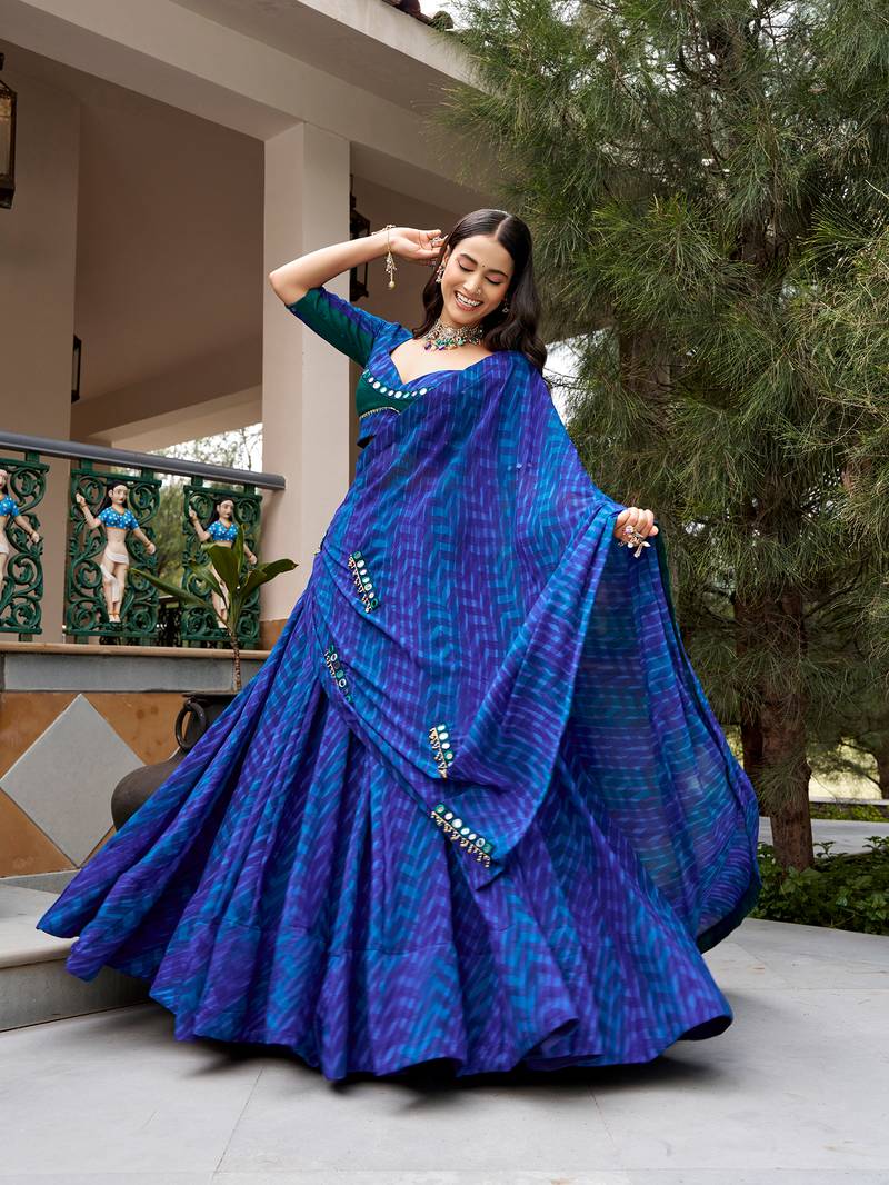 women's georgette printed lehenga choli with sequins embroidery & mirror work dupatta set - free size