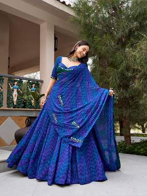 women's georgette printed lehenga choli with sequins embroidery & mirror work dupatta set - free size 3