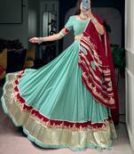 women embroidered rayon lehenga choli with mal cotton dupatta for garba & navratri - free size