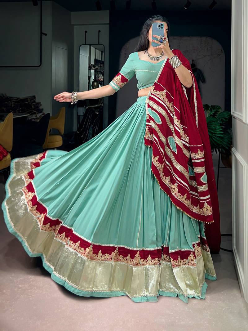 women embroidered rayon lehenga choli with mal cotton dupatta for garba & navratri - free size