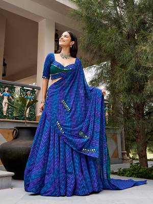 women's georgette printed lehenga choli with sequins embroidery & mirror work dupatta set - free size 4