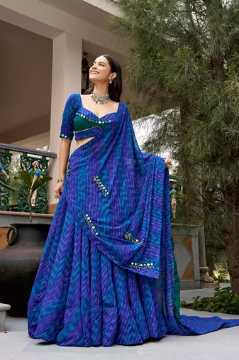 women's georgette printed lehenga choli with sequins embroidery & mirror work dupatta set - free size