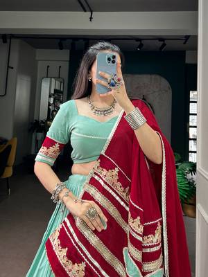women embroidered rayon lehenga choli with mal cotton dupatta for garba & navratri - free size 2