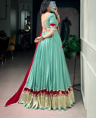 women embroidered rayon lehenga choli with mal cotton dupatta for garba & navratri - free size 3