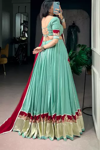 women embroidered rayon lehenga choli with mal cotton dupatta for garba & navratri - free size