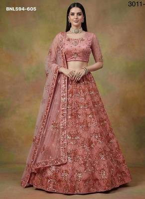 Pink net embroidered lehenga choli 1