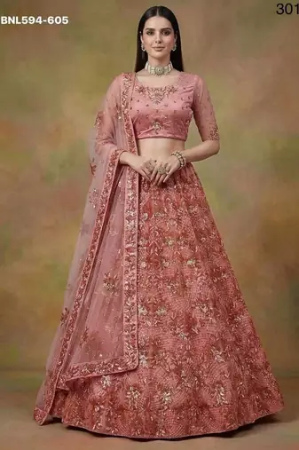 Pink net embroidered lehenga choli