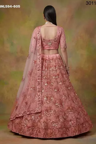 Pink net embroidered lehenga choli