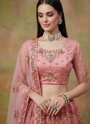 Pink net embroidered lehenga choli 3