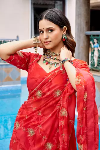 women's georgette printed lehenga choli with sequins embroidery & mirror work dupatta set - free size