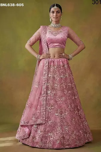 Pink net embroidered lehenga choli