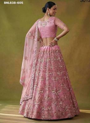 Pink net embroidered lehenga choli 2