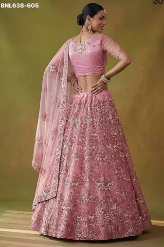 Pink net embroidered lehenga choli