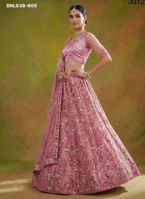 Pink net embroidered lehenga choli 4