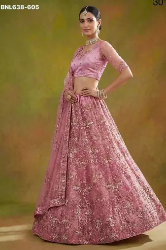Pink net embroidered lehenga choli