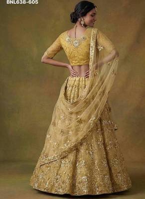 Mustard net embroidered lehenga choli 2