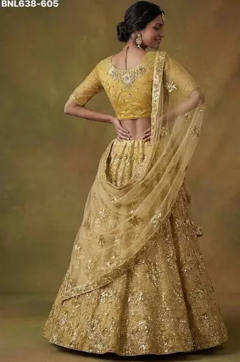 Mustard net embroidered lehenga choli