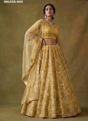 Mustard net embroidered lehenga choli 4
