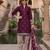 Wine printed cotton blend stitched geometric print salwar kurta dupatta for women