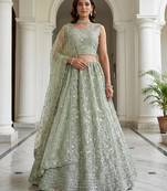 Light green zari and sequin embroidered net lehenga set