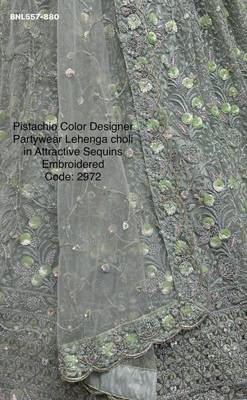 Light green zari and sequin embroidered net lehenga set 3