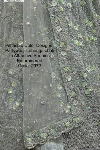 Light green zari and sequin embroidered net lehenga set