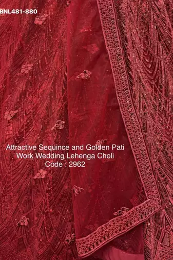 Maroon heavy sequins work thread embroidered net lehenga